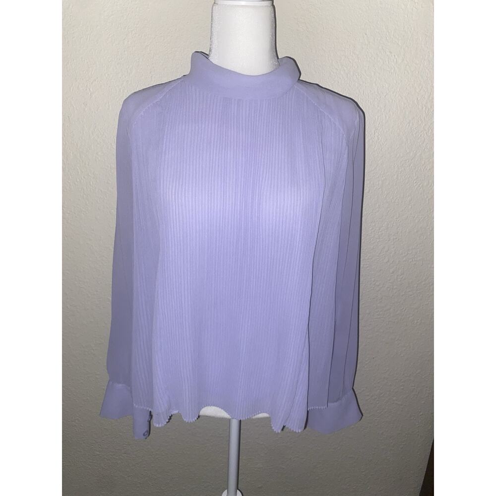Ann Taylor Blouse M Purple Ruffled Long Sleeve Career Pleated